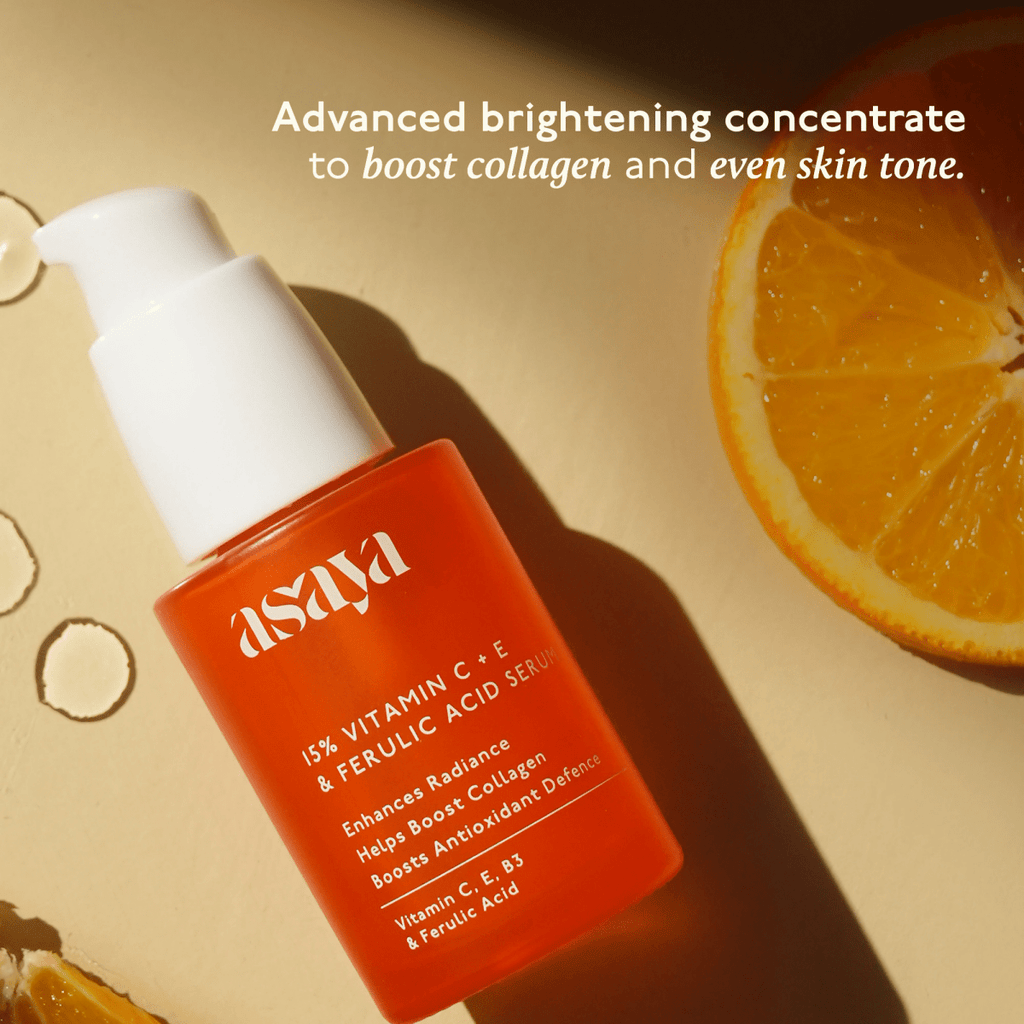Asaya 15% Vitamin C + E Serum For Face With Ferulic Acid Brightening Serum & Skin Collagen Booster | Grocsy
