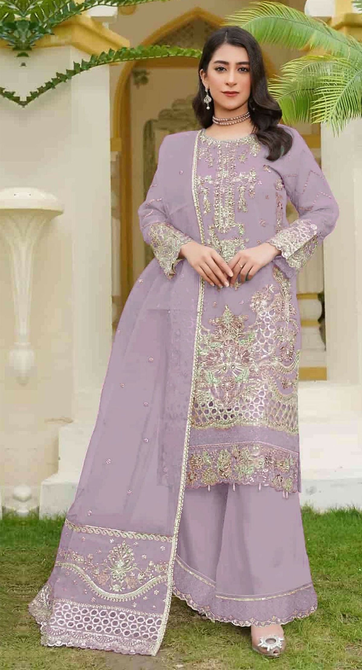 Anaita Lavender Fox Georgette Stitched Suit with Embroidery Sequins | Grocsy