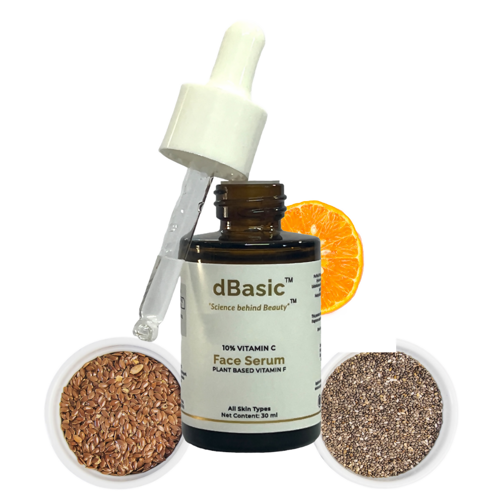 dBasic 10% Vitamin C Face Serum With Vitamin F (Chia & Flax Seeds) For Face Glowing & Radiant | Grocsy