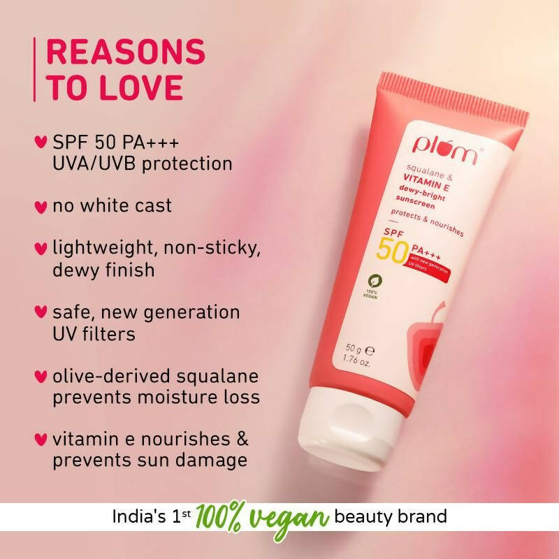 Plum Squalane & Vitamin E SPF 50 PA+++ Dewy-Bright Sunscreen | Grocsy