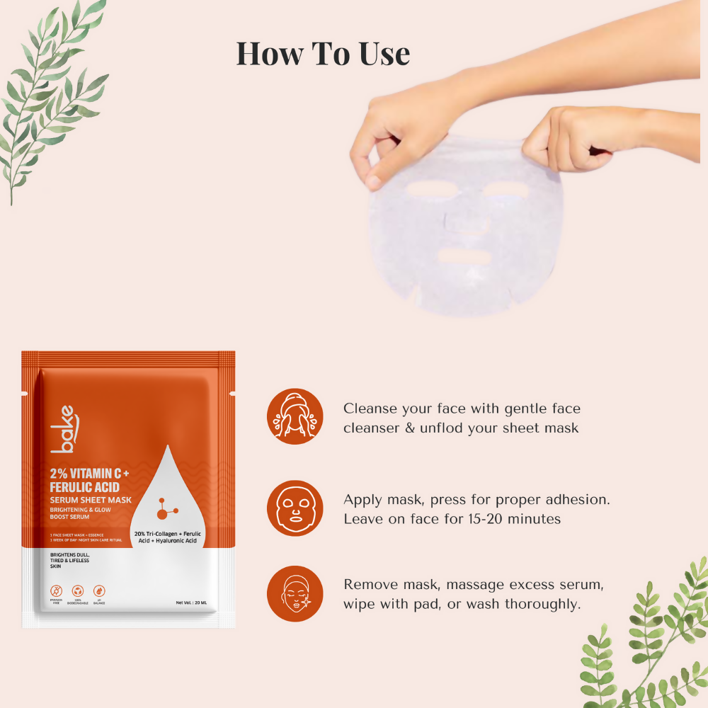 Bake 2% Vitamin C + Ferulic Acid Serum Sheet Mask | Grocsy