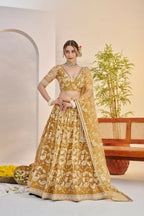 Aastha Fashion Light Golden Butterfly Net White Cotton Thread Work And Sequence Work Embroidery Wedding Wear Lehenga Choli | Grocsy