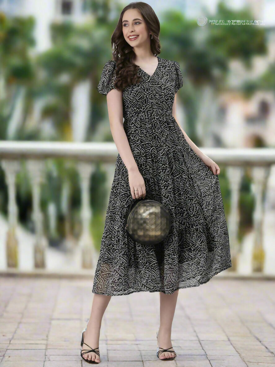 Souchii Black And White Floral Chiffon Maxi Dress For Women – Souchii | Grocsy