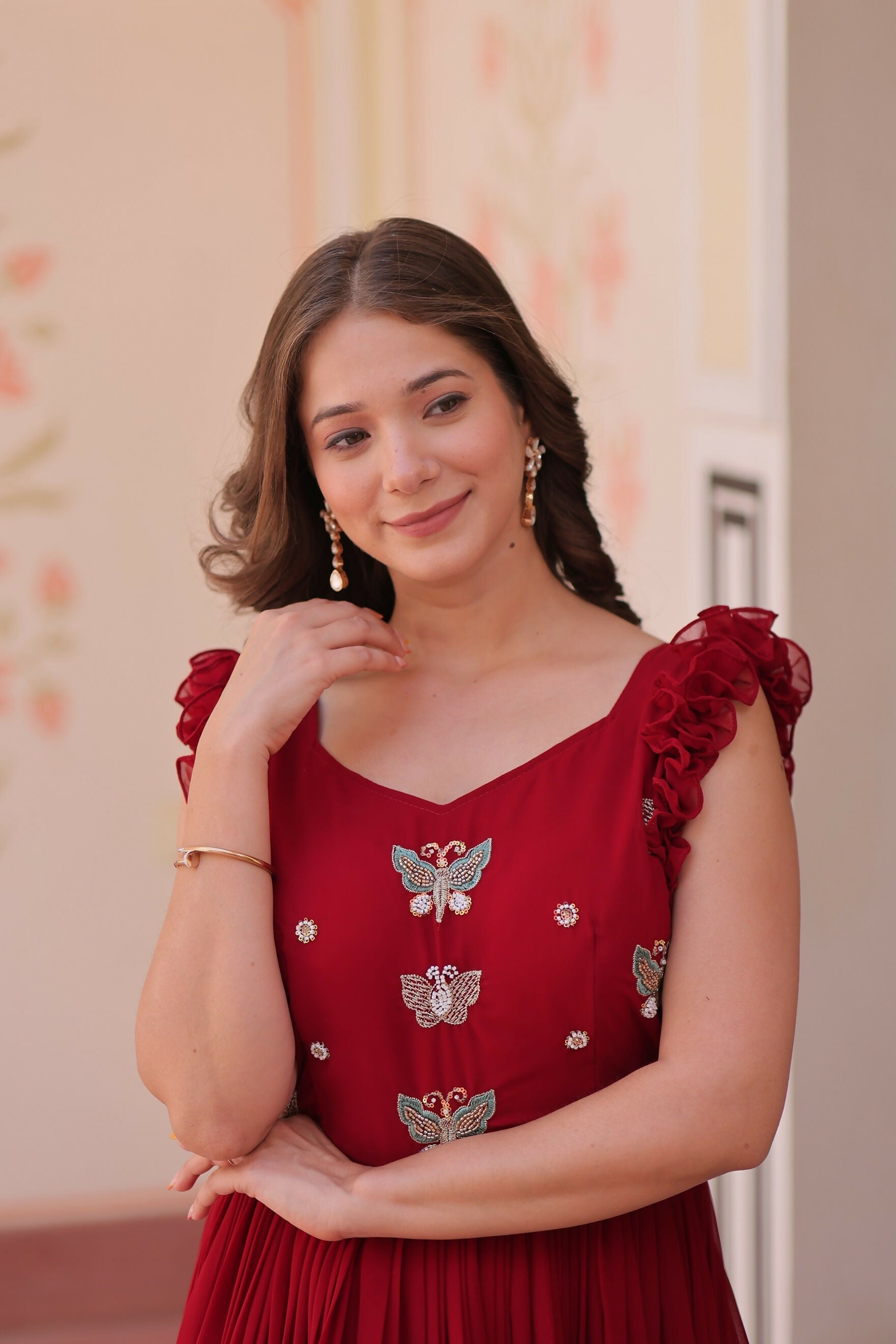 Joban Fashion Maroon Georgette Sequence Embroidery Work Gown | Grocsy