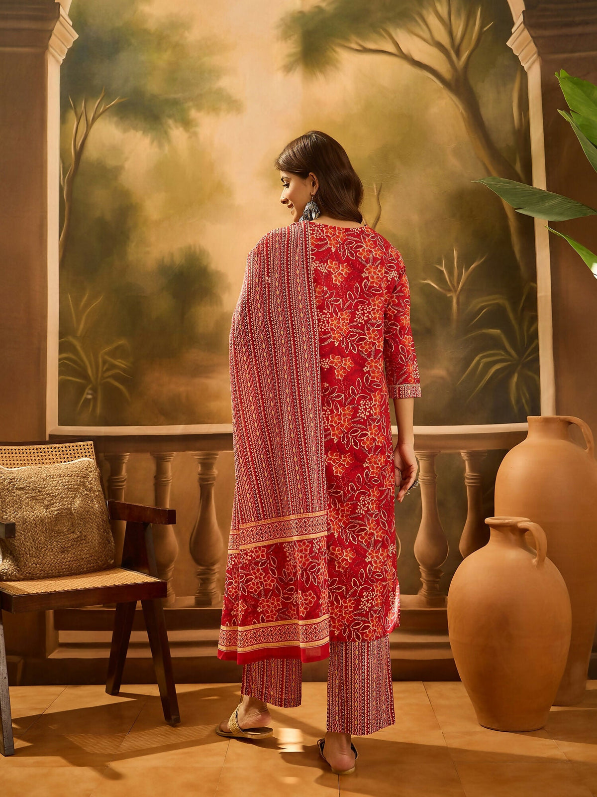 Joban Fashion Printed Red Pure Cotton Kurta Set | Grocsy