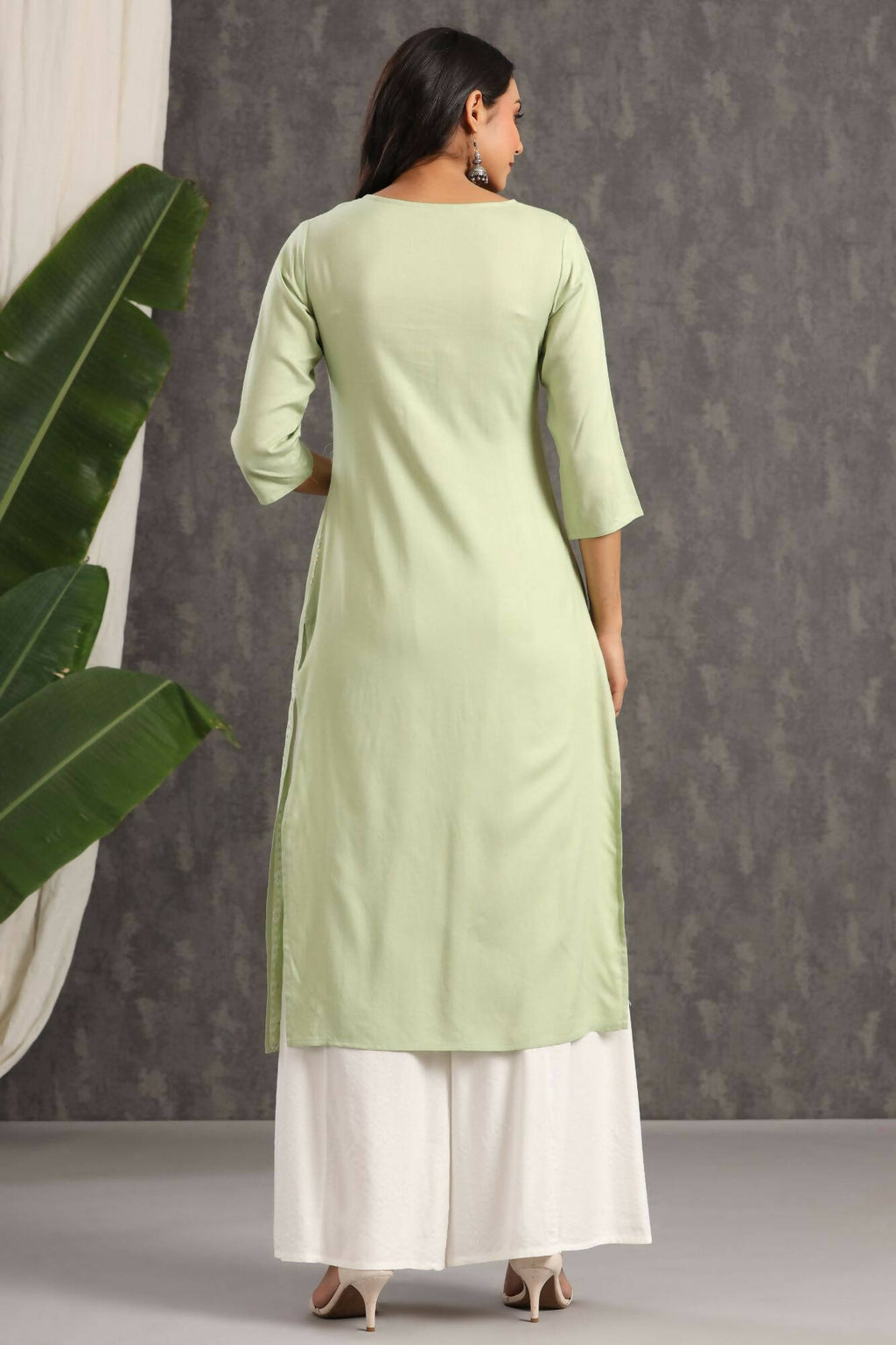 Juniper Women Lightolive Rayon Embroidered Straight Kurta | Grocsy