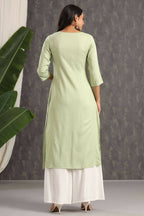 Juniper Women Lightolive Rayon Embroidered Straight Kurta | Grocsy