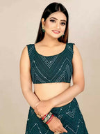 Jyoti Fashion Classy Bottle Green Georgette 3MM Sequins with Thread Embroidery Lehenga Choli with Dupatta | Grocsy