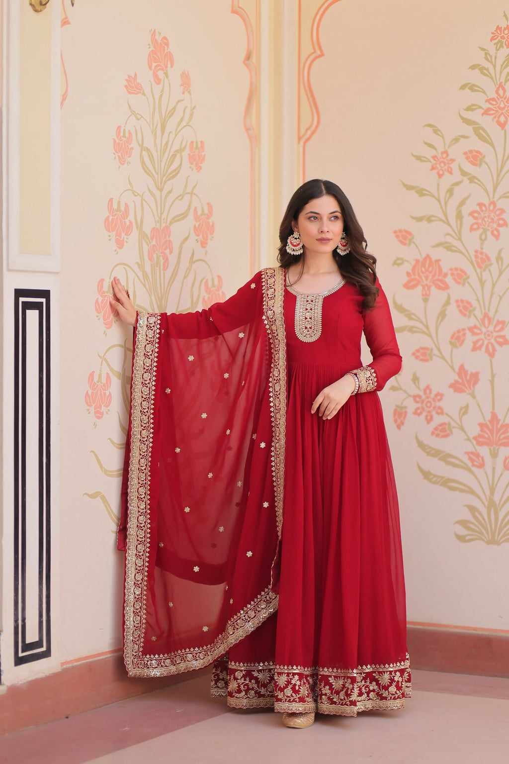 Joban Fashion Maroon Georgette Sequence Embroidery Work Kurta Set | Grocsy