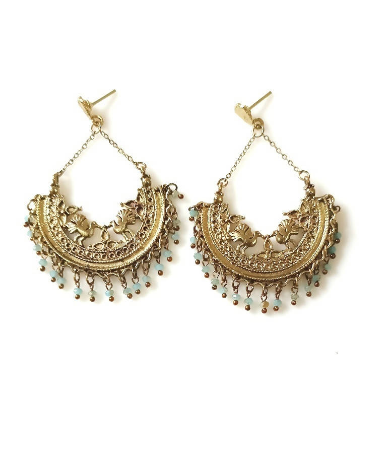 Bling Accessories Antique Brass Finish Brass Chandbali Metal Earrings | Grocsy
