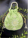 Joban Fashion Pearl Hand Work Potli Bag - Light Green | Grocsy
