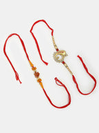 NVR Men Set of 2 Gold-Toned Ganesha Stone-Studded Rakhi With Roli Chawal & Chocolate | Grocsy