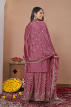 Teeya Creation Dark Onion Color Chinon Silk Wedding Wear Trending Palazzo Set | Grocsy