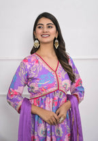 Lavender Muslin silk Embroidery with Thread and sequence Stitched Suit With Dupatta - Tanisha | Grocsy