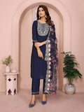 Joban Fashion Women Navy Blue Roman Embroidery Stitched Kurta Set | Grocsy