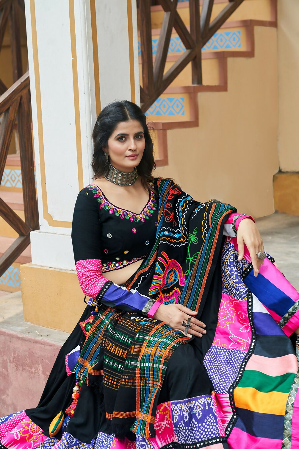 AI Fashion Black Viscose Rayon Designer Navratri Lehenga Choli Collection | Grocsy