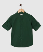 Manet Boys Mandarin Collar Full Sleeves Melange Shirt - Green | Grocsy