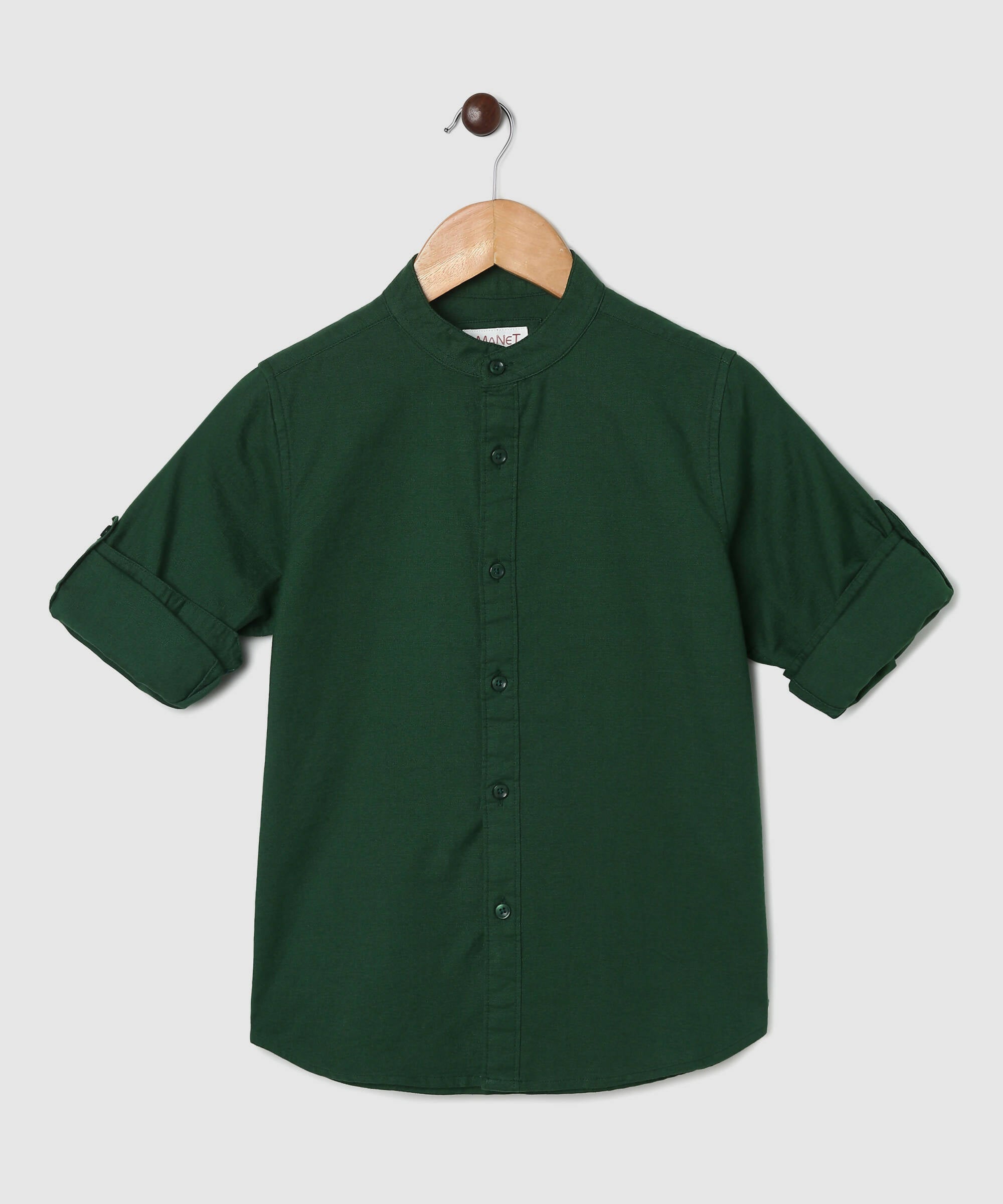 Manet Boys Mandarin Collar Full Sleeves Melange Shirt - Green | Grocsy