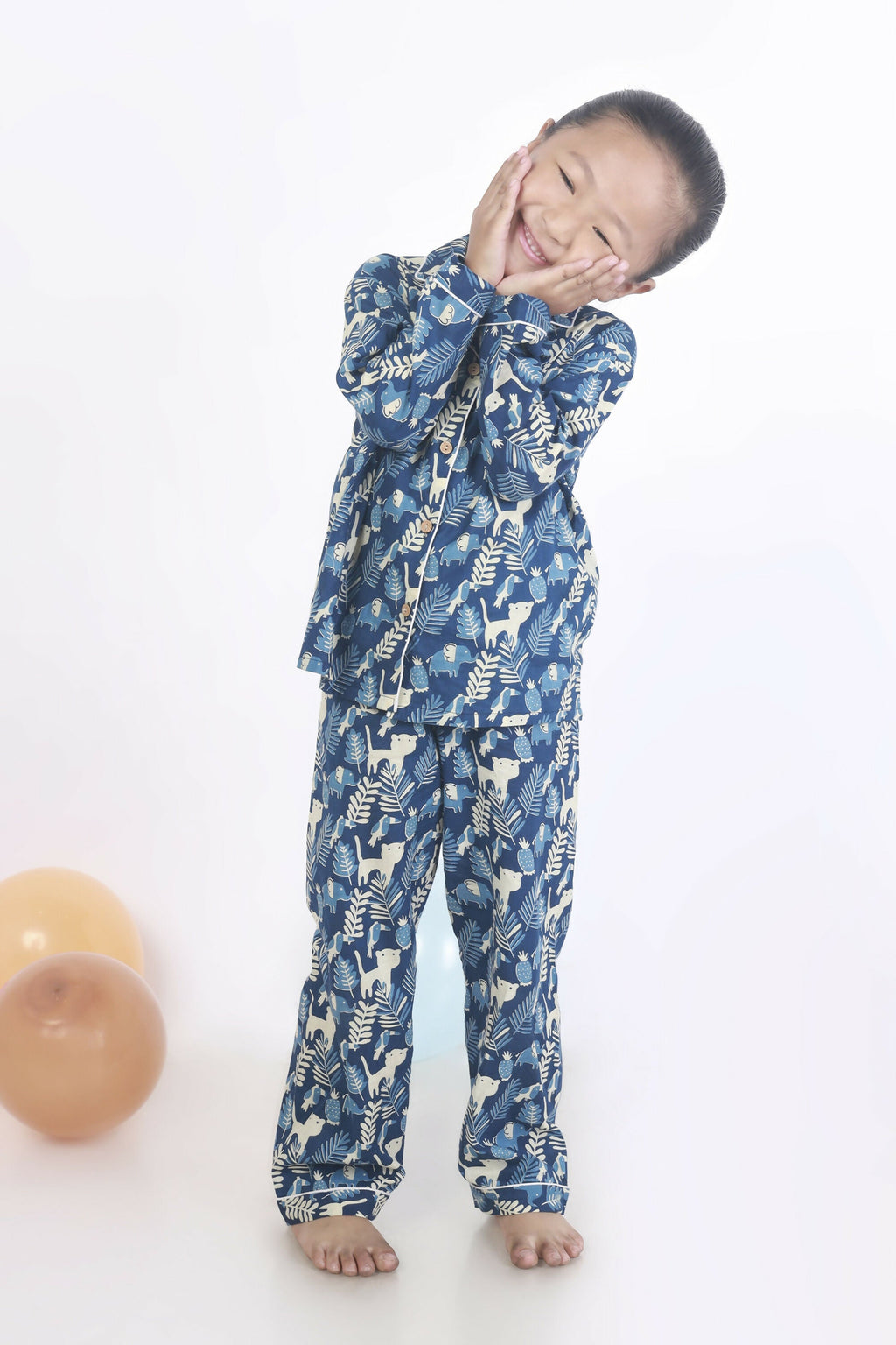 Breathables Kids Cotton Night Suit – Blue Jungle Print Shirt & Pyjama Co-Ord Set For Boys & Girls | Grocsy