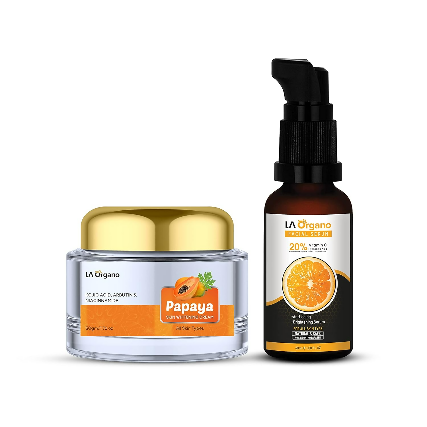 LA Organo Vitamin C Serum & Papaya Skin Whitening Cream Combo | Grocsy