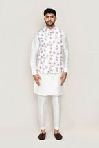 Joban Fashion White Colored Art Silk Fabric Kurta, Jacket With Straight Fit Pant | Grocsy