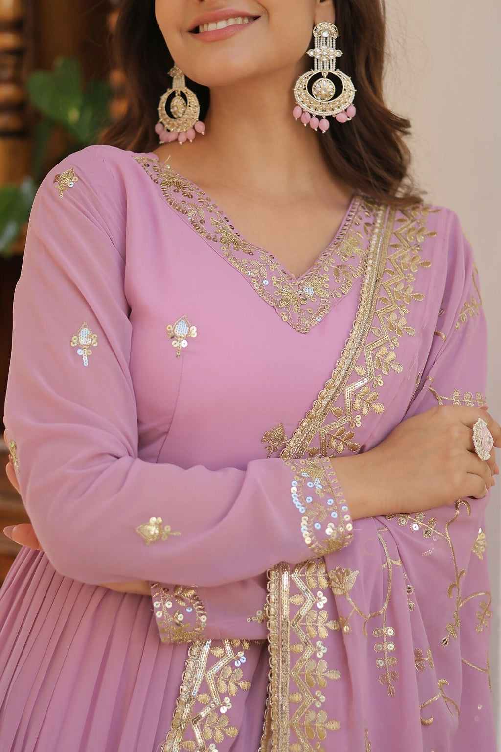 Joban Fashion Purple Georgette Sequence Embroidery Work Kurta Set | Grocsy
