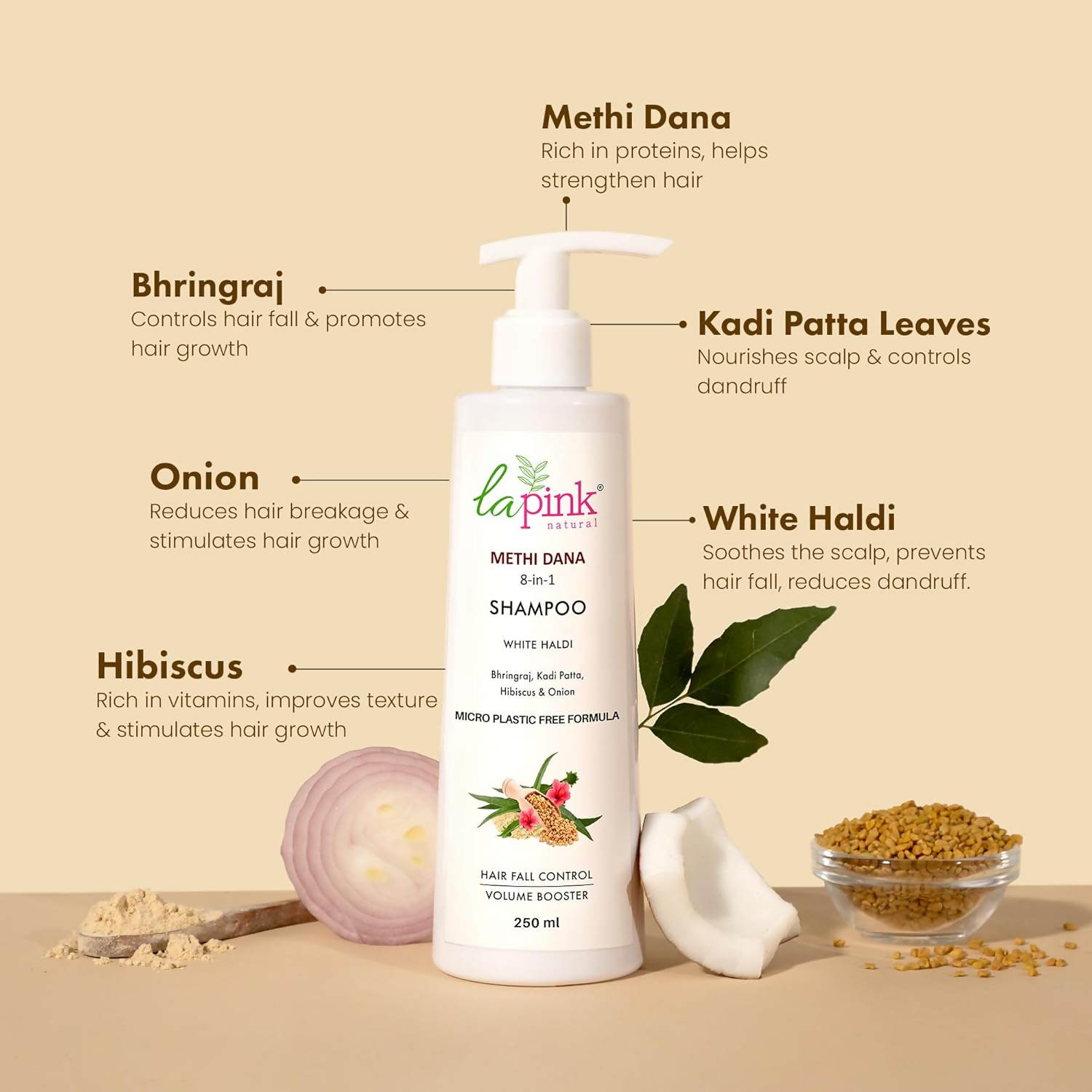 La Pink Methi Dana 8-in-1 Hair Fall Control Shampoo | Grocsy
