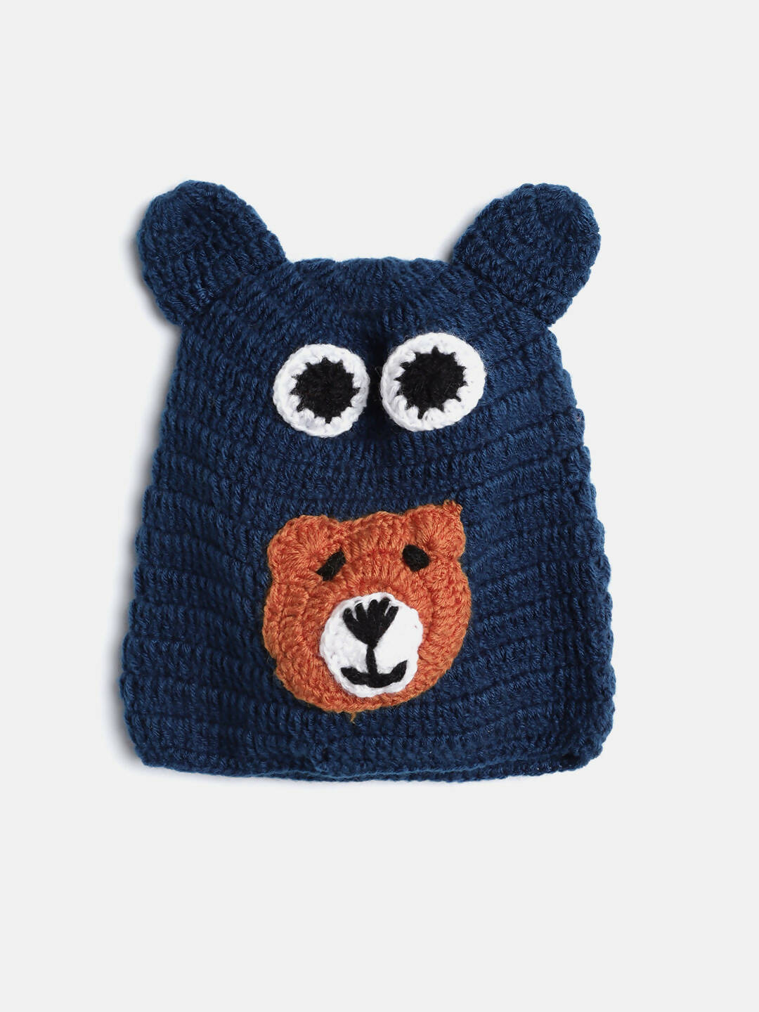 Chutput Kids Woollen Hand Knitted Bear Detail Cap - Blue | Grocsy