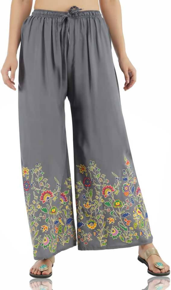 Mominos Fashion Grey Floral Design Palazzo | Grocsy