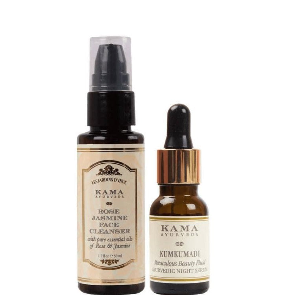 Kama Ayurveda Kumkumadi Night Serum And Rose Jasmine Face Cleanser Combo | Grocsy