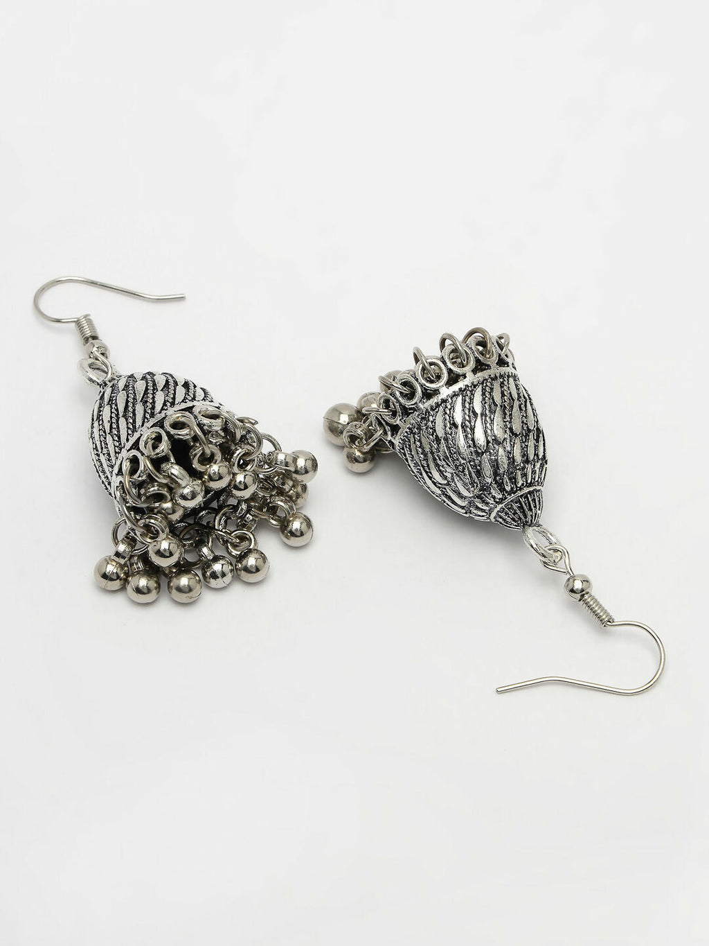 NVR Women's Silver-Toned German Silver Oxidised Dome Shaped Jhumka Earrings | Grocsy