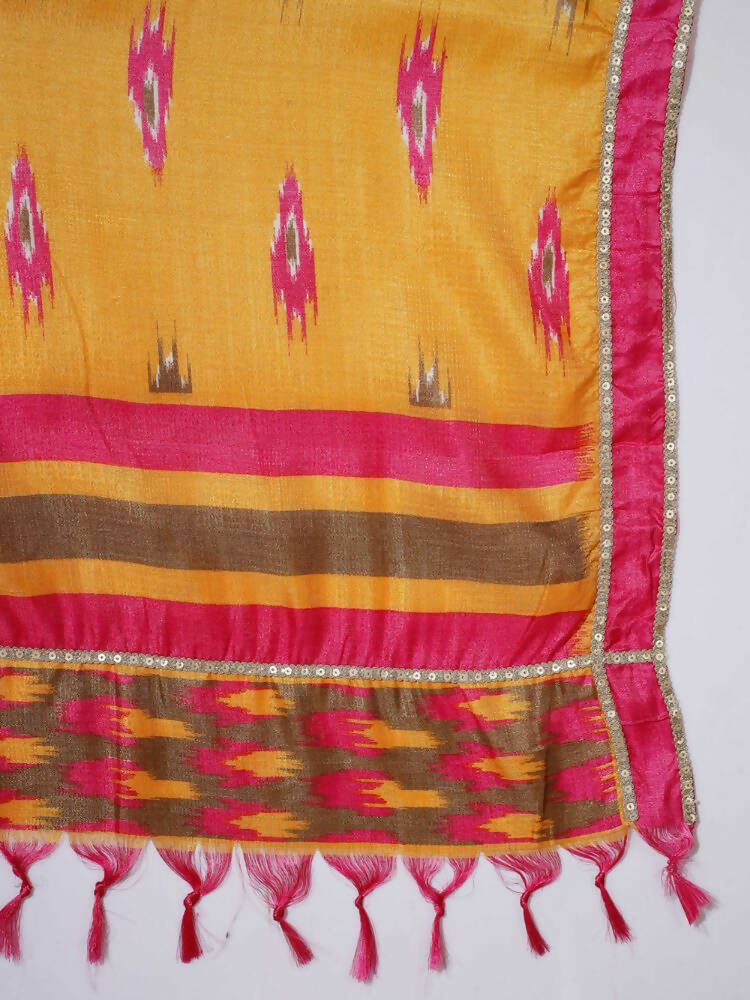 Myshka Women Mustard Solid Kurta & Palazzos With Dupatta | Grocsy