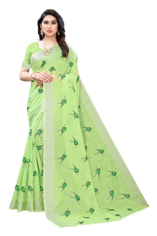 Vamika Parrot Green Chanderi Designer Saree (SERIN PARROT GREEN) | Grocsy