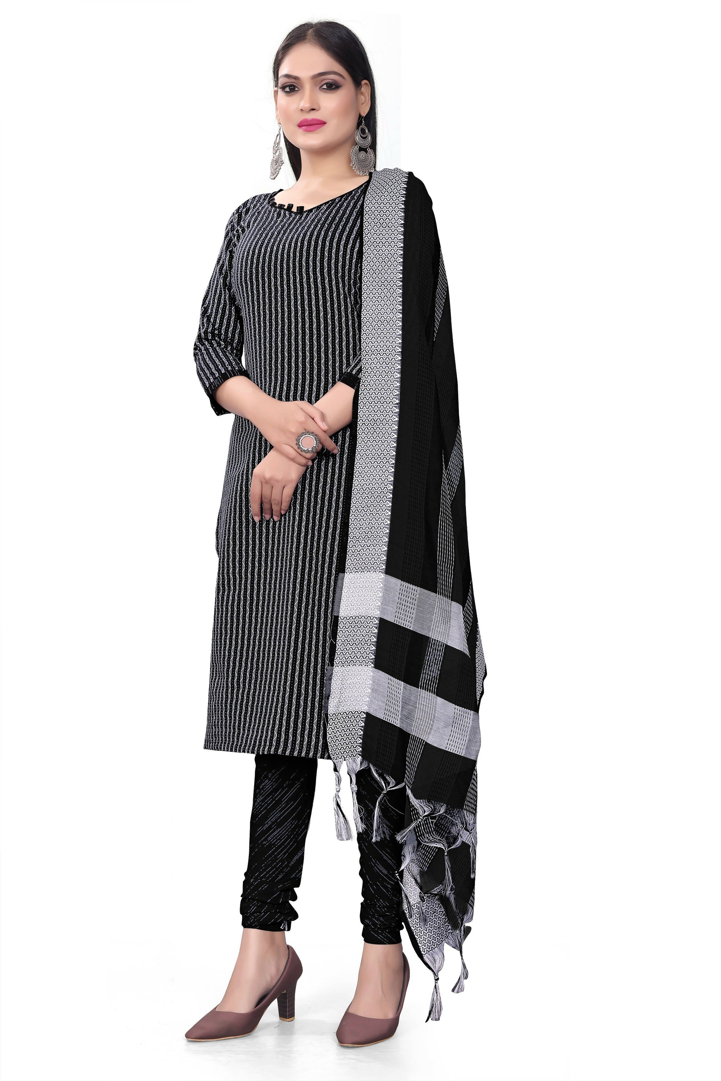 Black Cotton Jacquard Woven Unstitched Dress Material - Amara | Grocsy