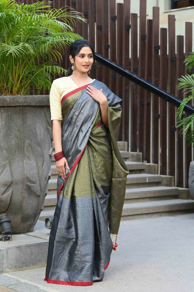 Beatitude Grey Tissue Silk Saree | Grocsy
