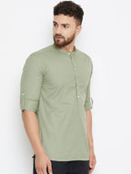 Even Apparels Green Color Men's Pure Cotton Kurta With Band Collar | Grocsy
