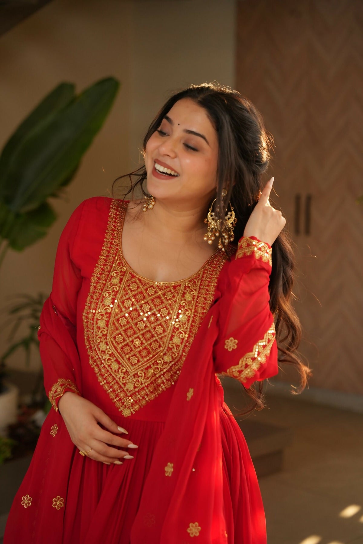 Joban Fashion Red Georgette Sequence Embroidery Work Kurta Set | Grocsy