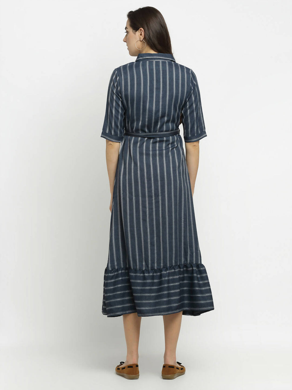 Rudra Bazaar Grey A-Line Striped Kurta | Grocsy
