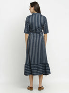 Rudra Bazaar Grey A-Line Striped Kurta | Grocsy