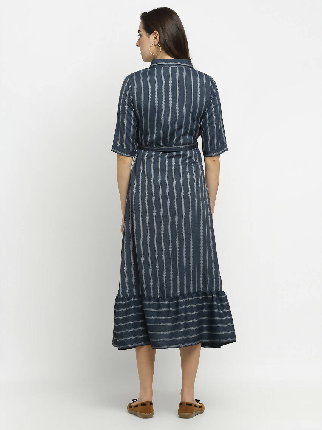Rudra Bazaar Grey A-Line Striped Kurta | Grocsy
