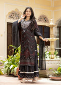 Kaajh Women's Black Embroidered Cotton Kurta Sharara Set With Dupatta | Grocsy