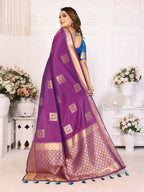 Anaita Purple Soft Silk With Zari Weaving Borders Saree With Blouse | Grocsy
