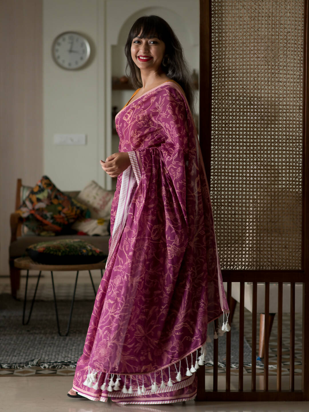 Suta Magenta Floral Pure Cotton Saree | Grocsy