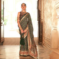 Green Silk With Banarasi Print Work Saree - Trirath Yamuna | Grocsy