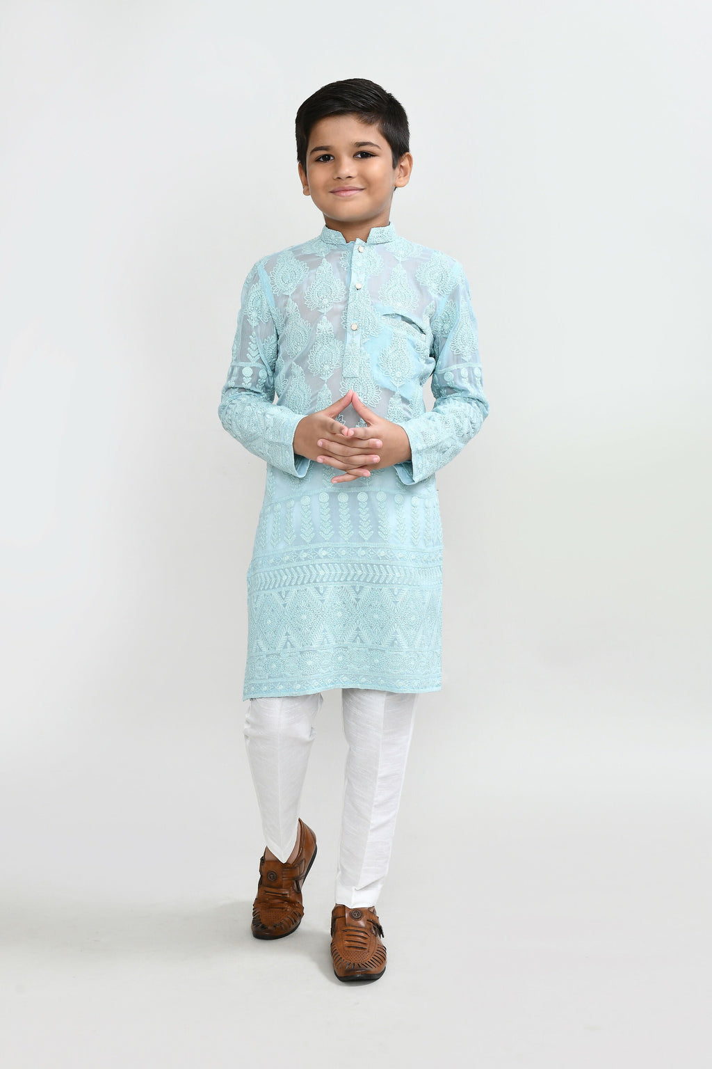 Joban Fashion Georgette Aqua Green Kurta With Straight Fit Pant | Grocsy