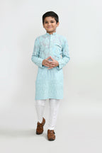 Joban Fashion Georgette Aqua Green Kurta With Straight Fit Pant | Grocsy