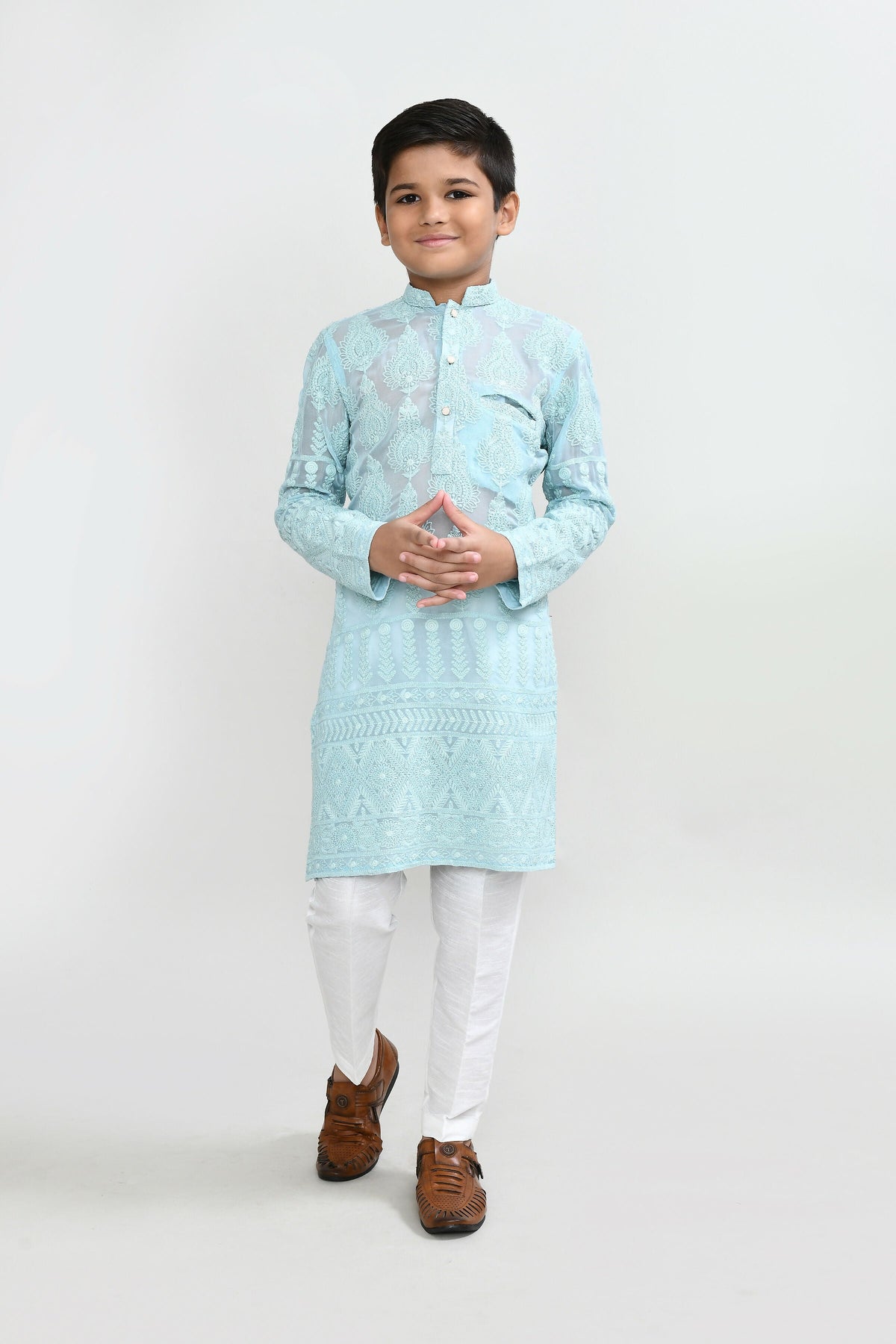 Joban Fashion Georgette Aqua Green Kurta With Straight Fit Pant | Grocsy