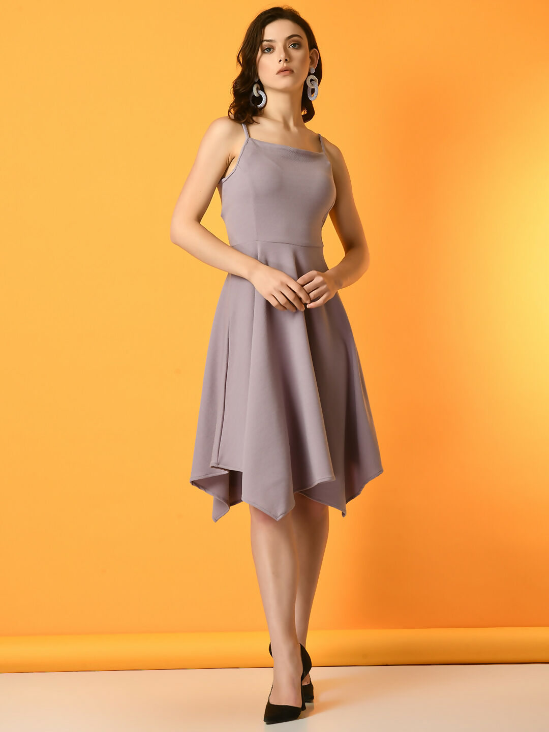 Myshka Women's Lavender Solid Party Dress | Grocsy