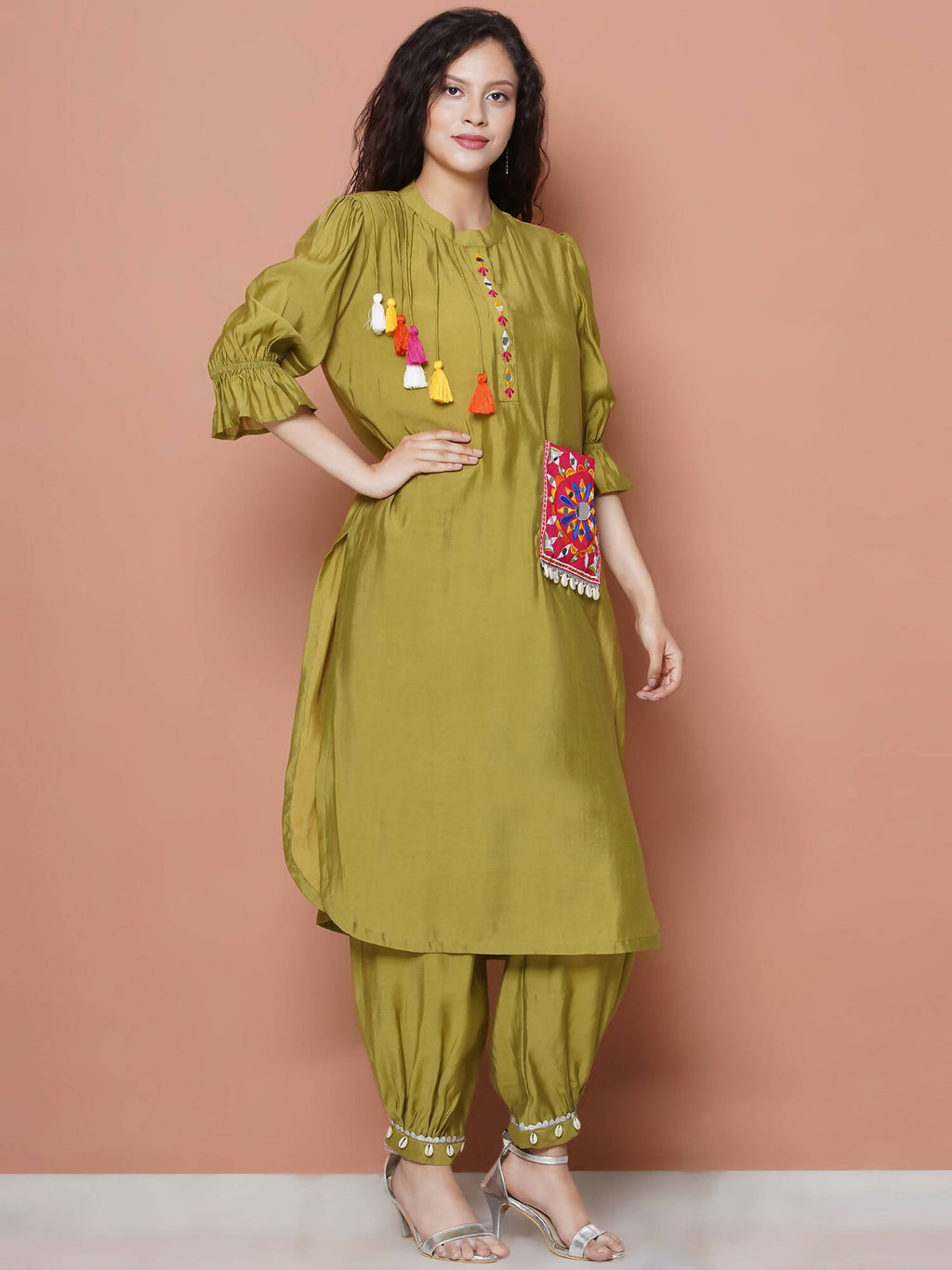 Women Republic Green Art Silk Embroidered Kurta with Afghani Salwar | Grocsy