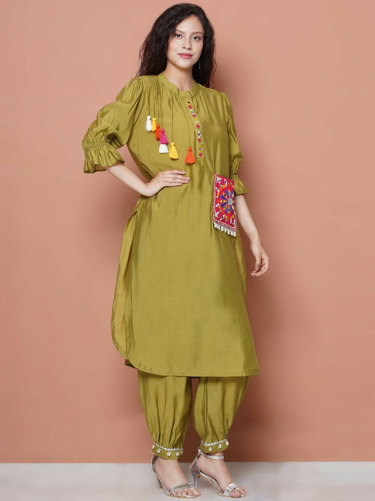 Women Republic Green Art Silk Embroidered Kurta with Afghani Salwar | Grocsy